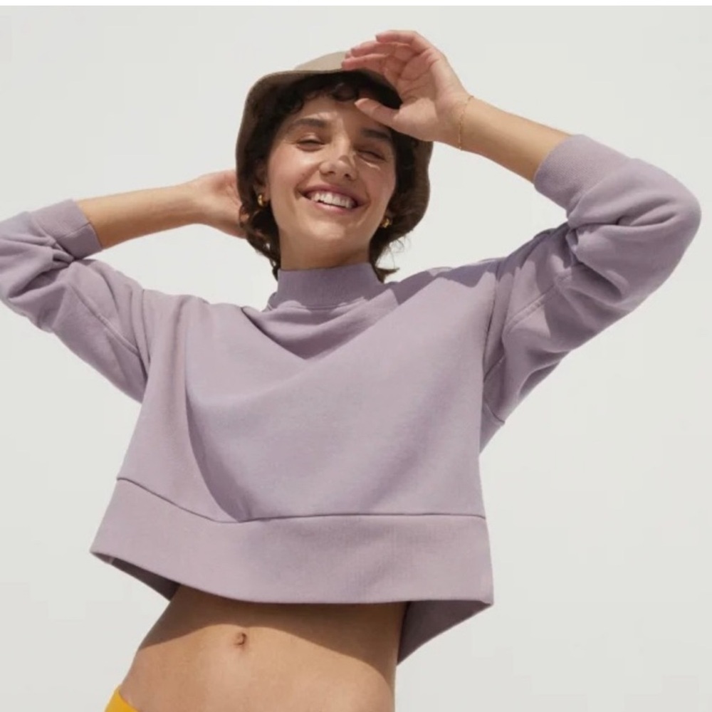 Everlane The Track Cropped Sweatshirt Dusty Lavender Size Small Organic Cotton - Picture 9 of 9